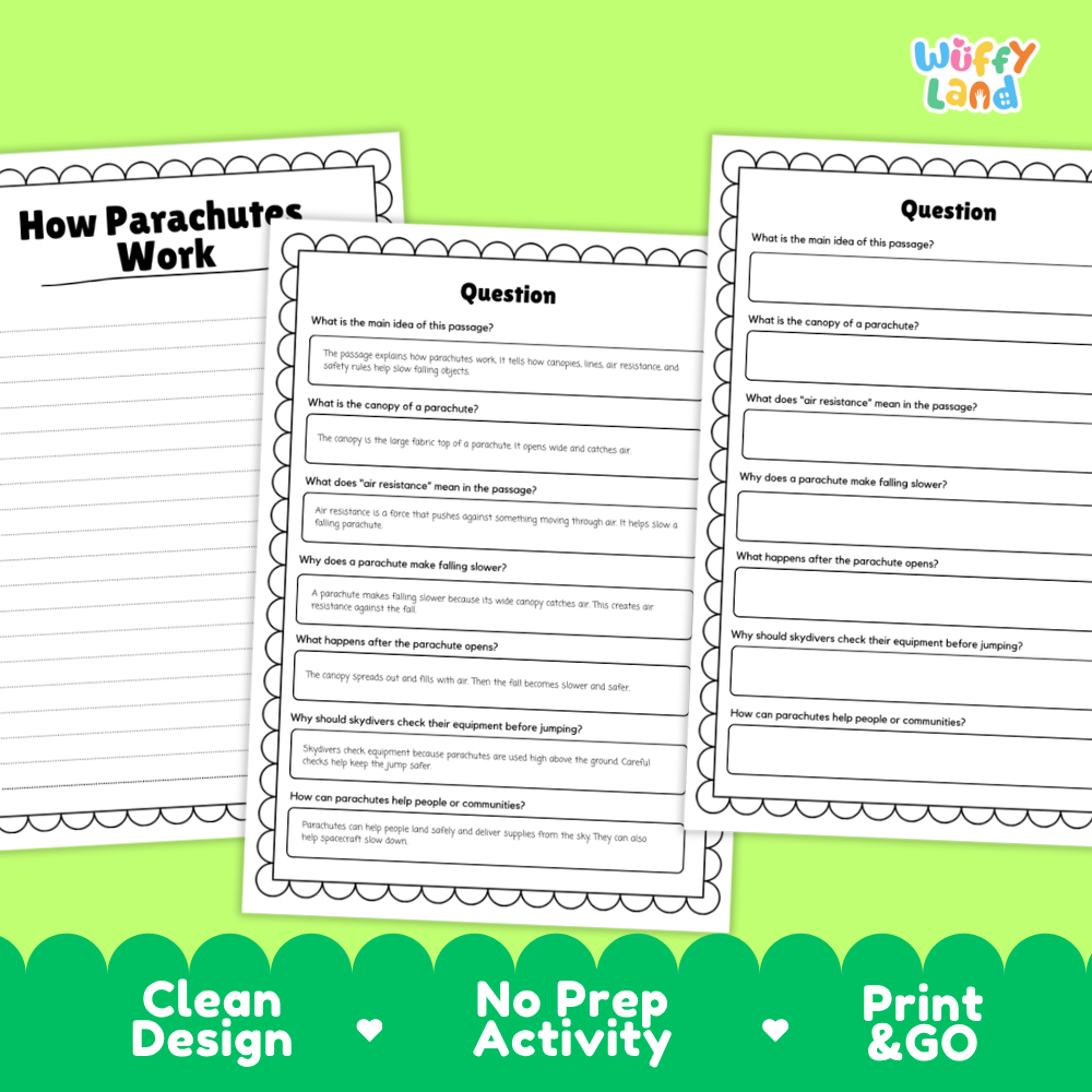 How Parachutes Work Reading Passage and Questions Printable Worksheets with Answer Key