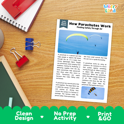 How Parachutes Work Reading Passage and Questions Printable Worksheets with Answer Key