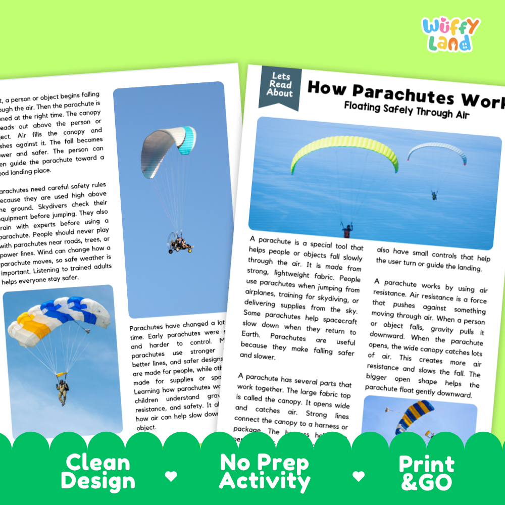 How Parachutes Work Reading Passage and Questions Printable Worksheets with Answer Key