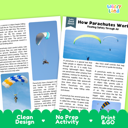 How Parachutes Work Reading Passage and Questions Printable Worksheets with Answer Key