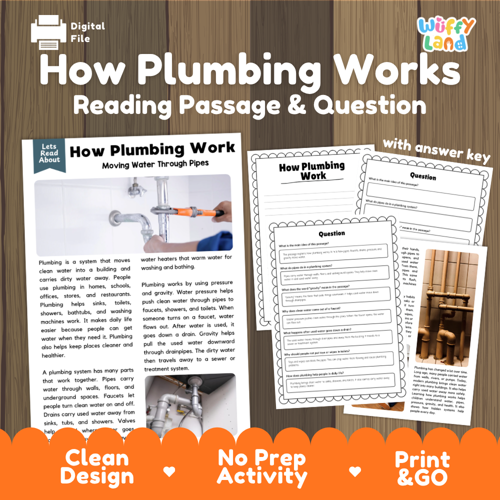 How Plumbing Works Reading Passage and Questions Worksheets