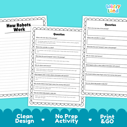 How Robots Work Reading Passage and Comprehension Questions with Answer Key Worksheets