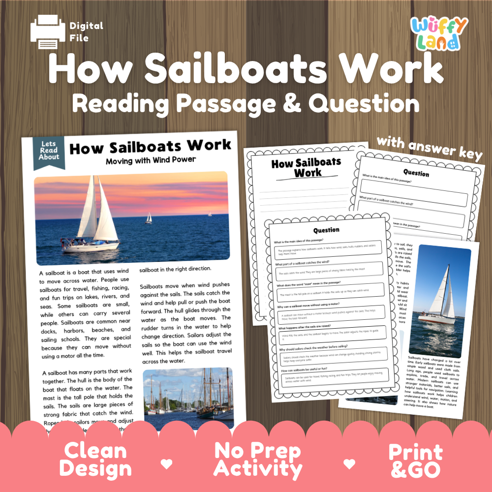 How Sailboats Work Reading Passage and Questions Worksheets