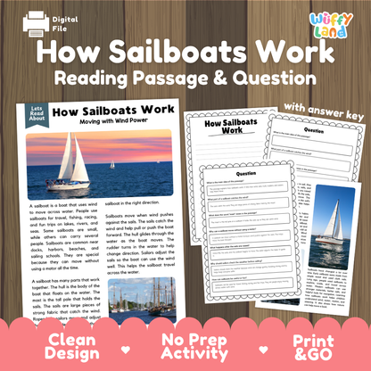 How Sailboats Work Reading Passage and Questions Worksheets