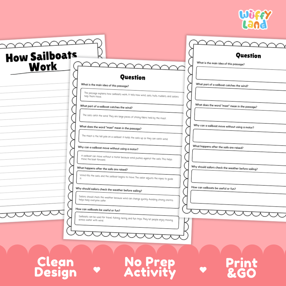How Sailboats Work Reading Passage and Questions Worksheets