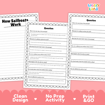 How Sailboats Work Reading Passage and Questions Worksheets