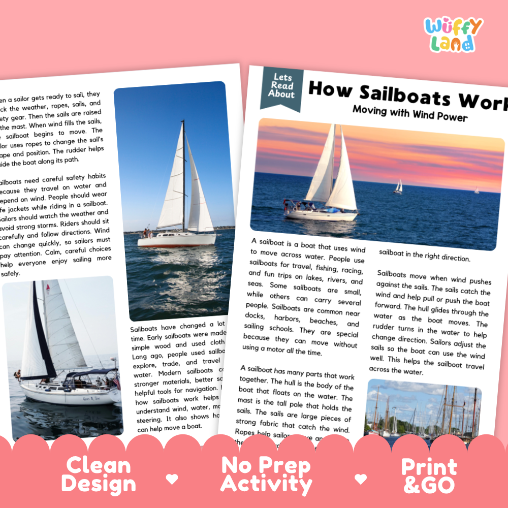 How Sailboats Work Reading Passage and Questions Worksheets