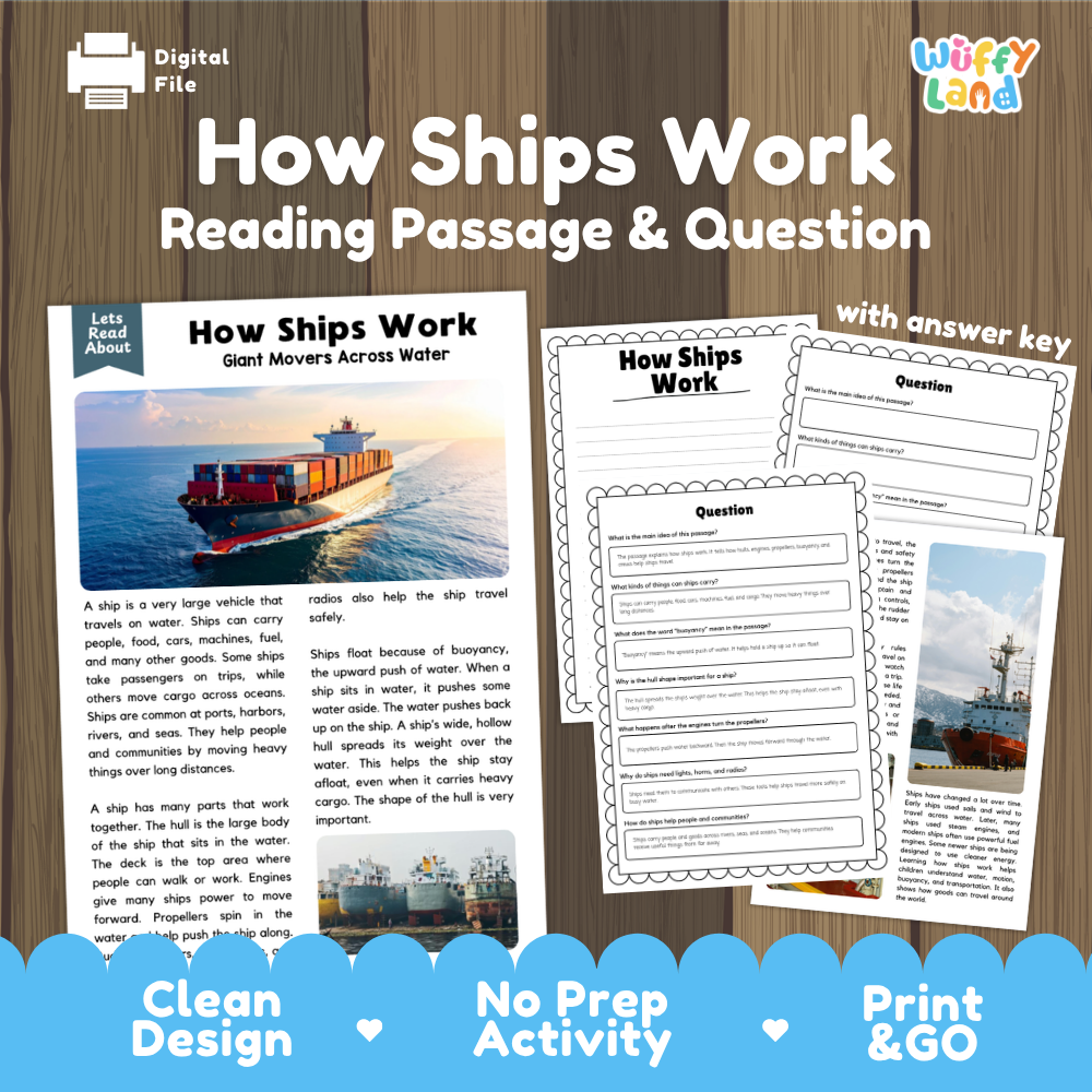 How Ships Work Reading Passage and Questions Printable Worksheets with Answer Key
