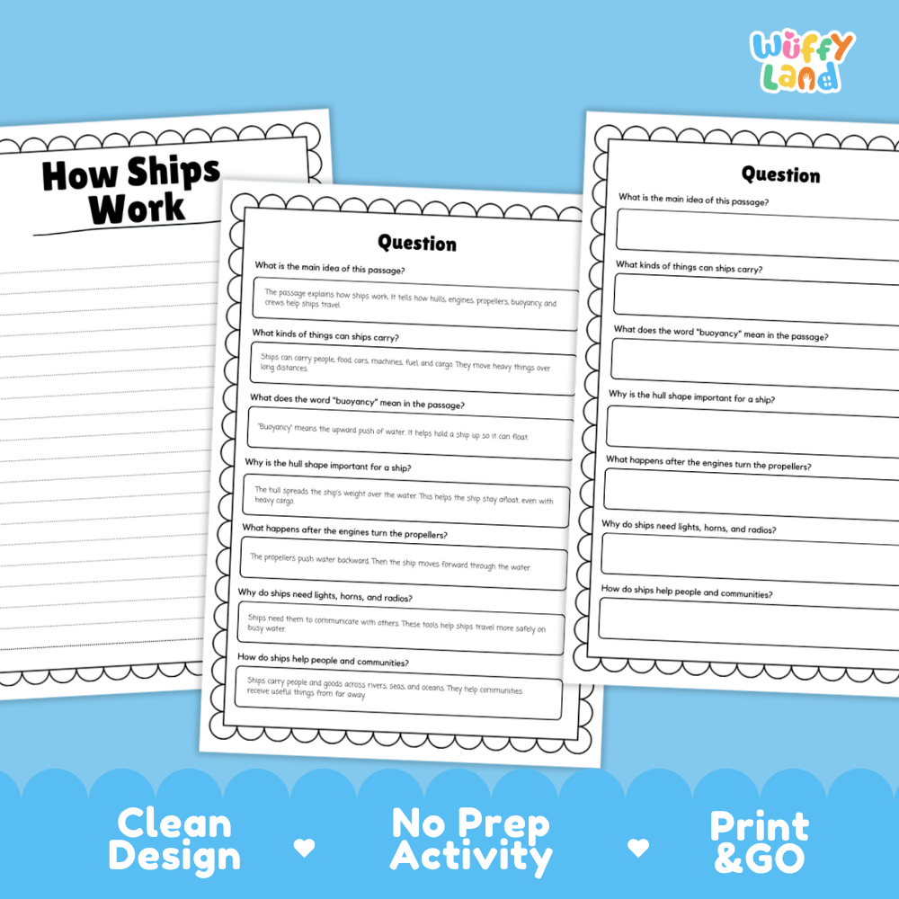 How Ships Work Reading Passage and Questions Printable Worksheets with Answer Key