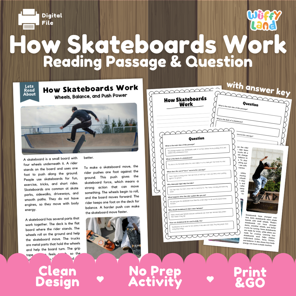 How Skateboards Work Reading Passage and Questions Printable Worksheets with Answer Key