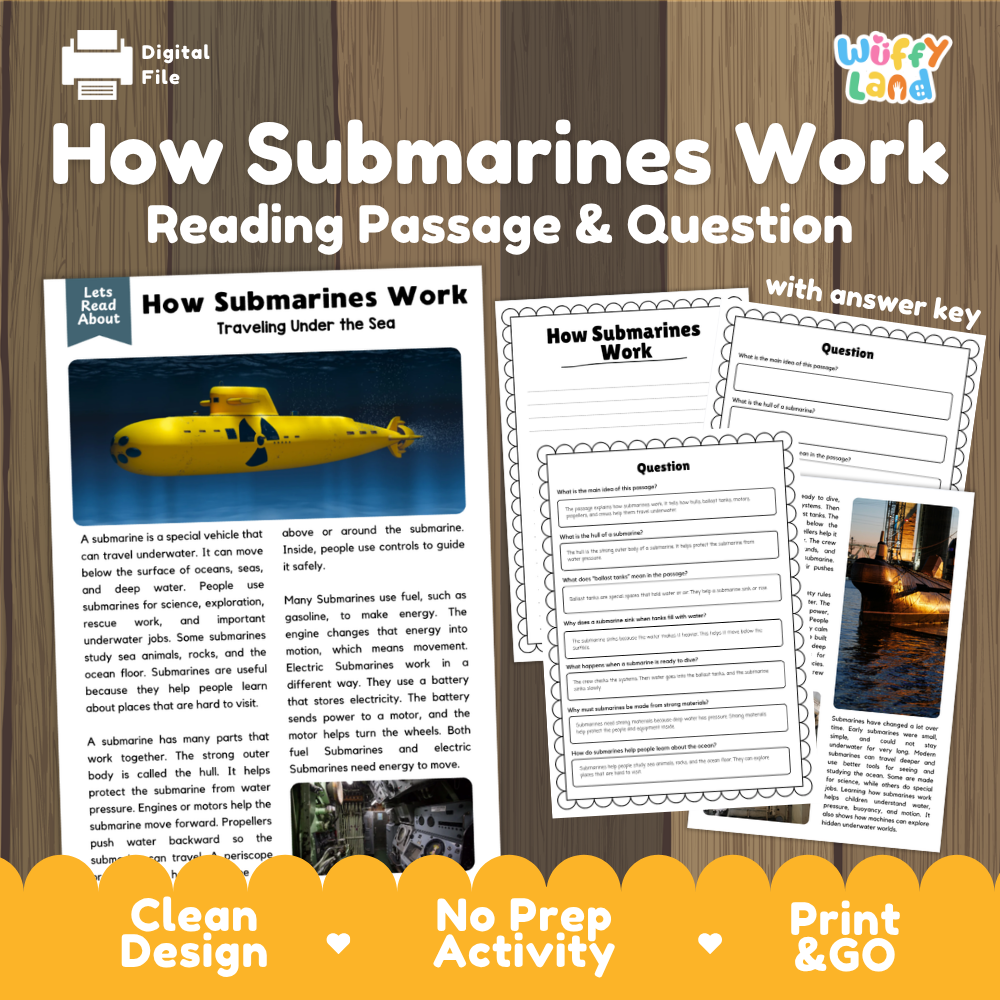 How Submarines Work Reading Passage and Comprehension Questions Worksheets