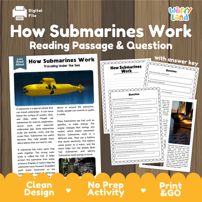 How Submarines Work Reading Passage and Comprehension Questions Worksheets