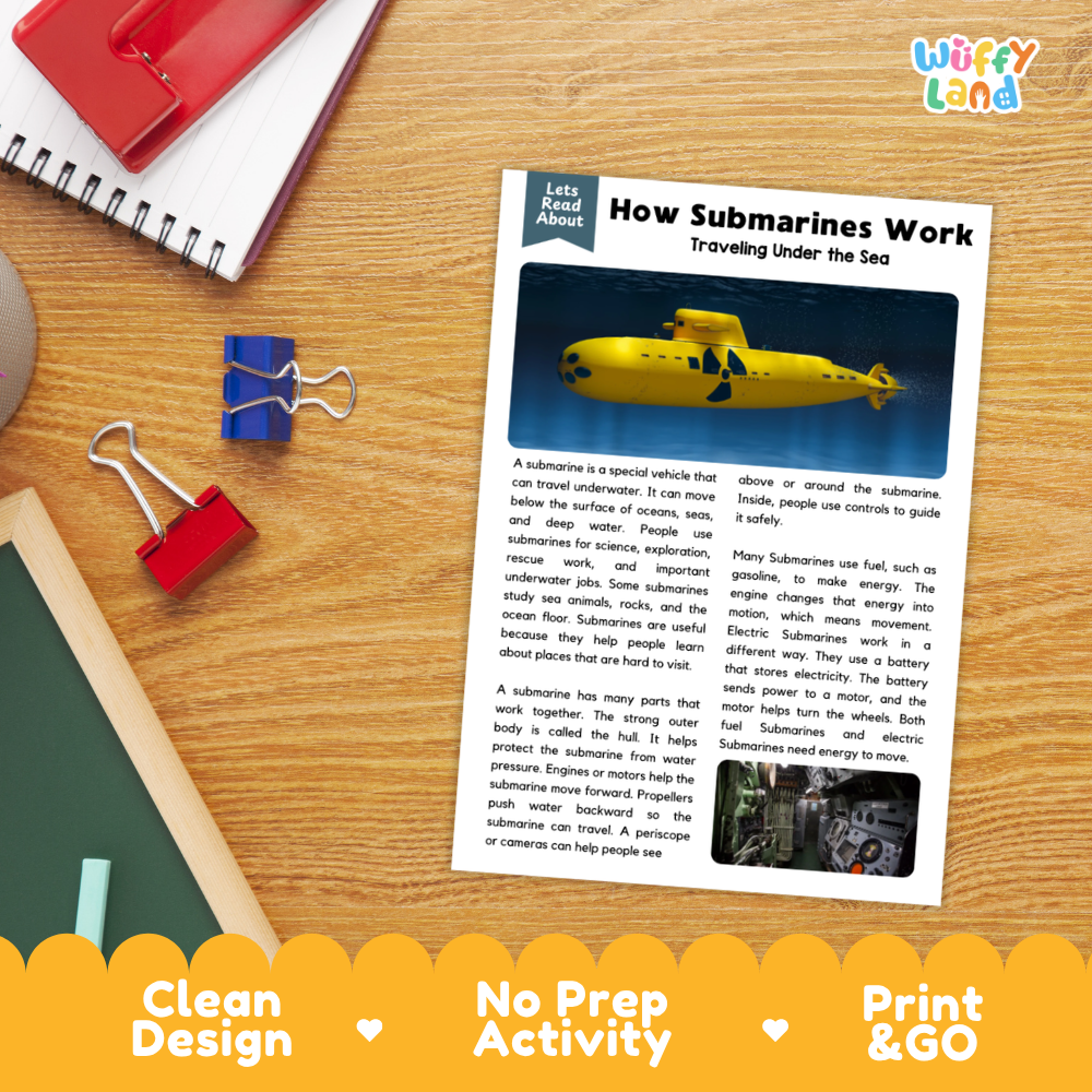 How Submarines Work Reading Passage and Comprehension Questions Worksheets