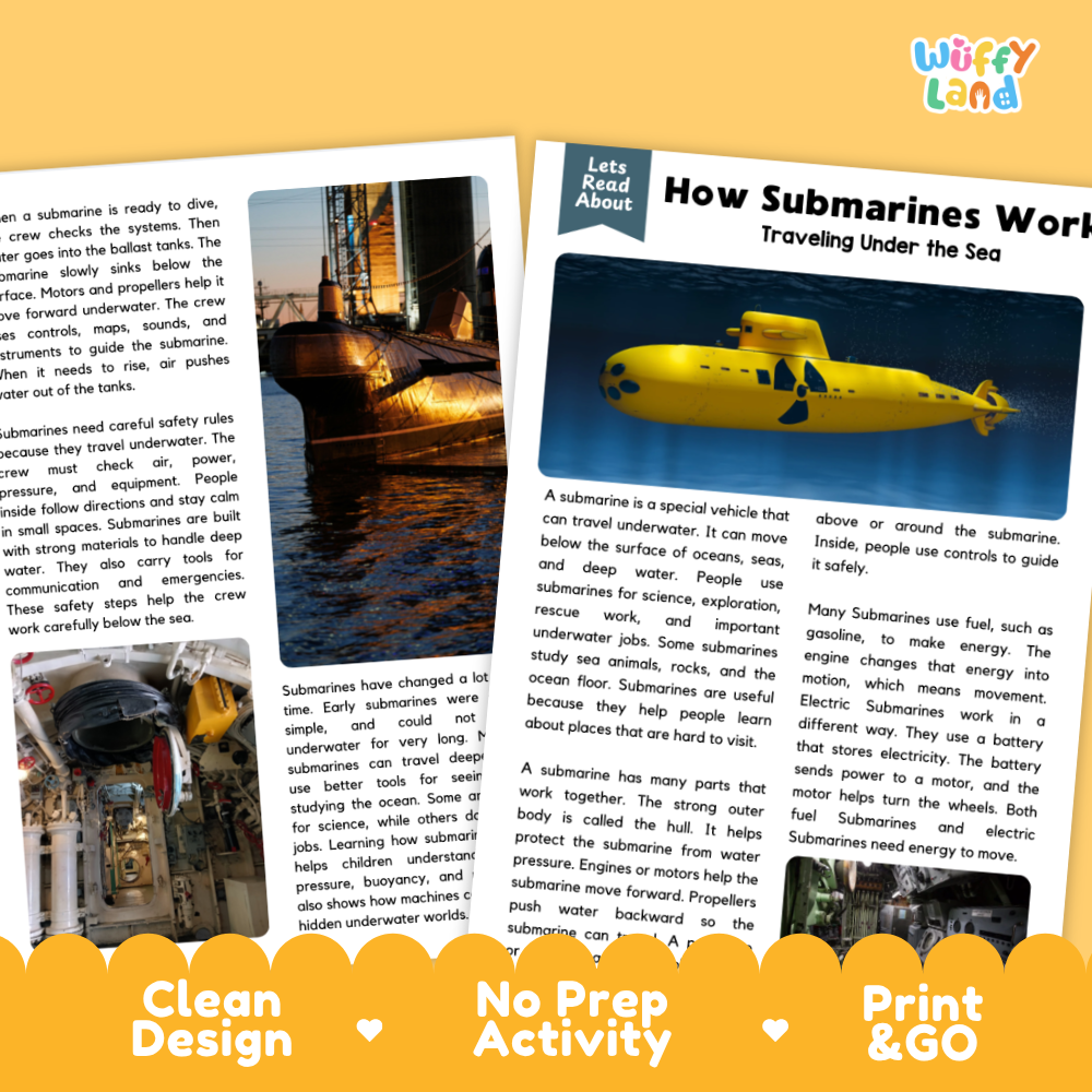 How Submarines Work Reading Passage and Comprehension Questions Worksheets
