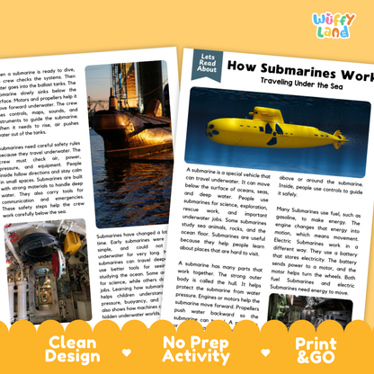 How Submarines Work Reading Passage and Comprehension Questions Worksheets