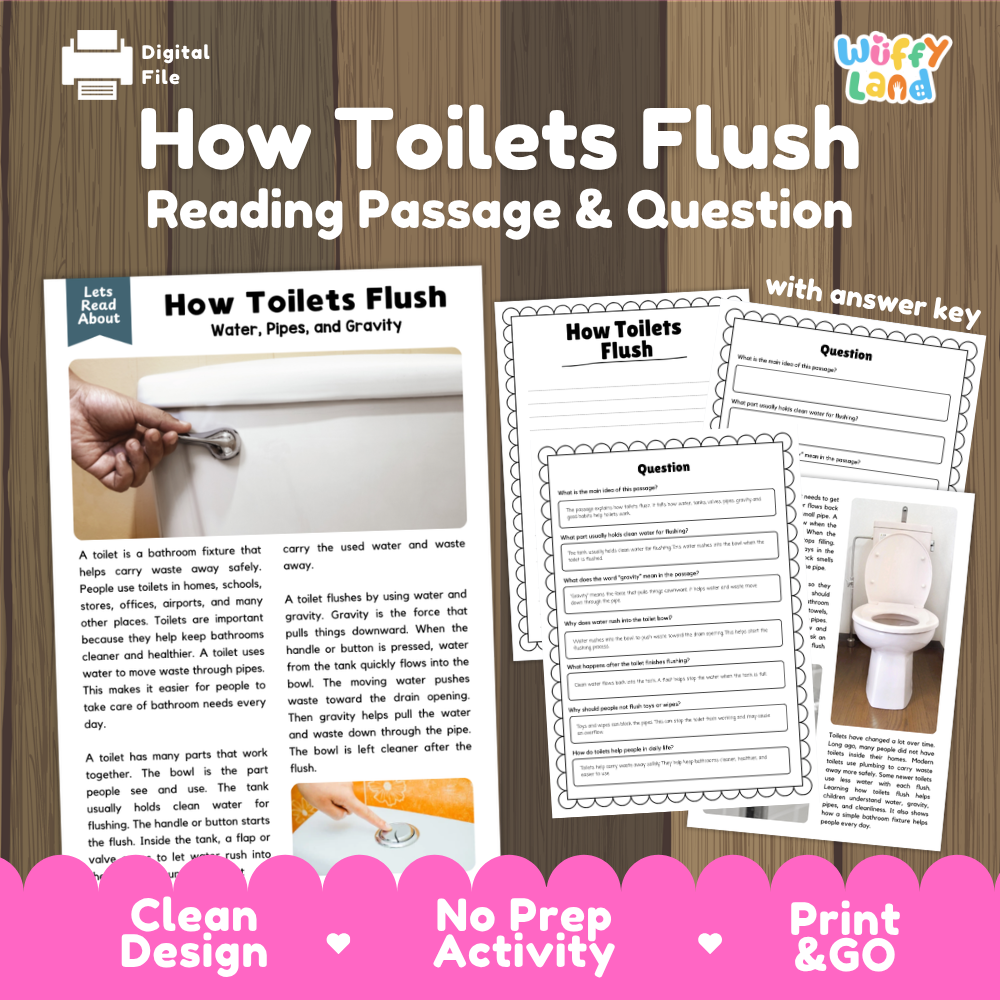 How Toilets Flush Reading Passage and Comprehension Questions Worksheets
