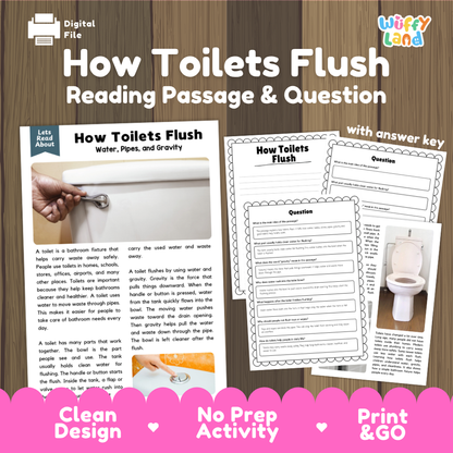 How Toilets Flush Reading Passage and Comprehension Questions Worksheets