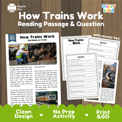 How Trains Work Reading Passage and Questions Printable Worksheets with Answer Key