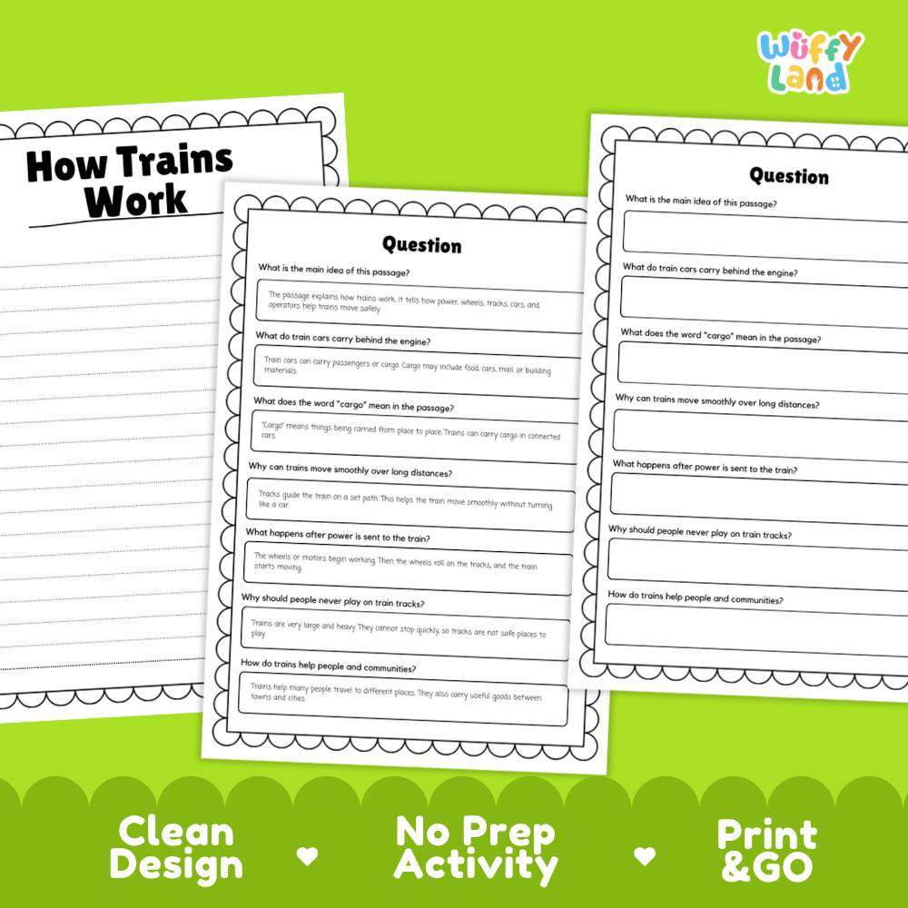 How Trains Work Reading Passage and Questions Printable Worksheets with Answer Key
