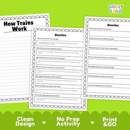 How Trains Work Reading Passage and Questions Printable Worksheets with Answer Key