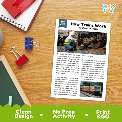 How Trains Work Reading Passage and Questions Printable Worksheets with Answer Key