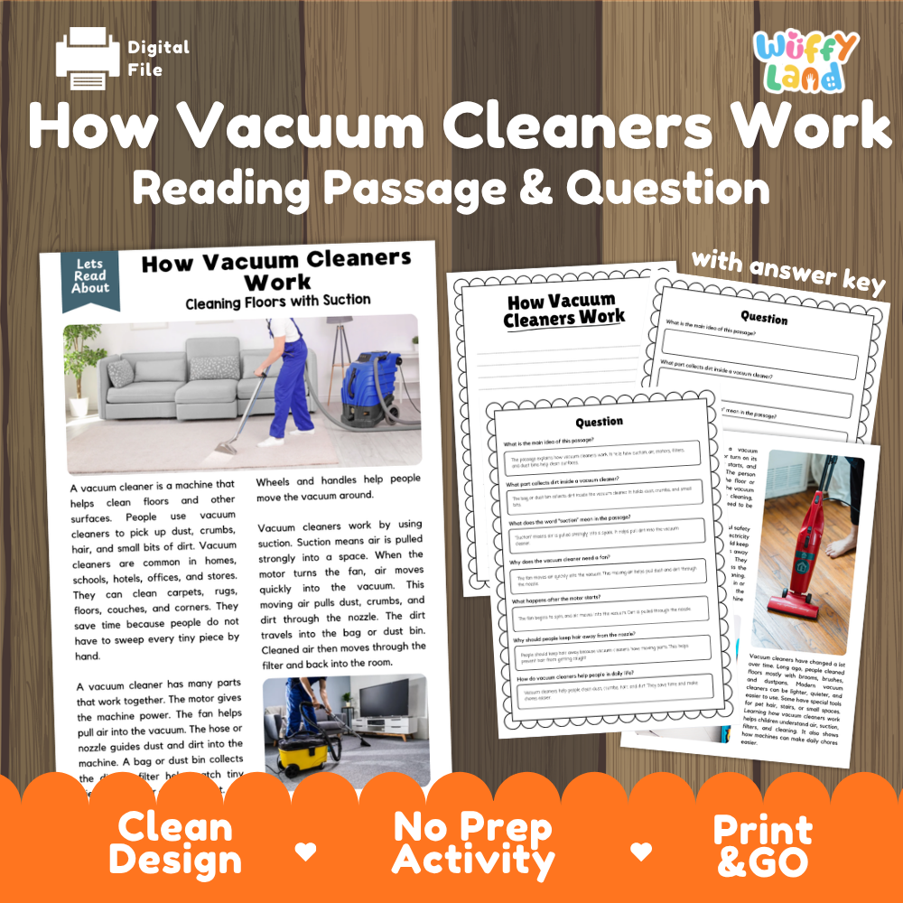 How Vacuum Cleaners Work Reading Passage and Questions Worksheets