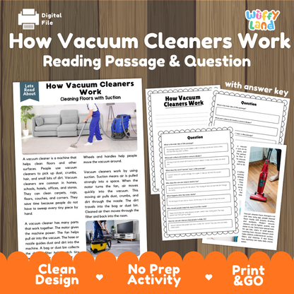 How Vacuum Cleaners Work Reading Passage and Questions Worksheets