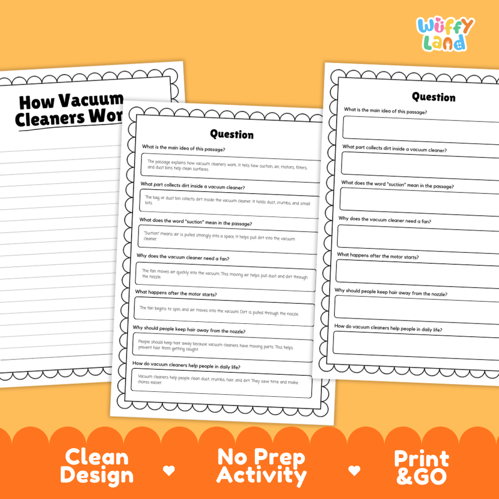 How Vacuum Cleaners Work Reading Passage and Questions Worksheets