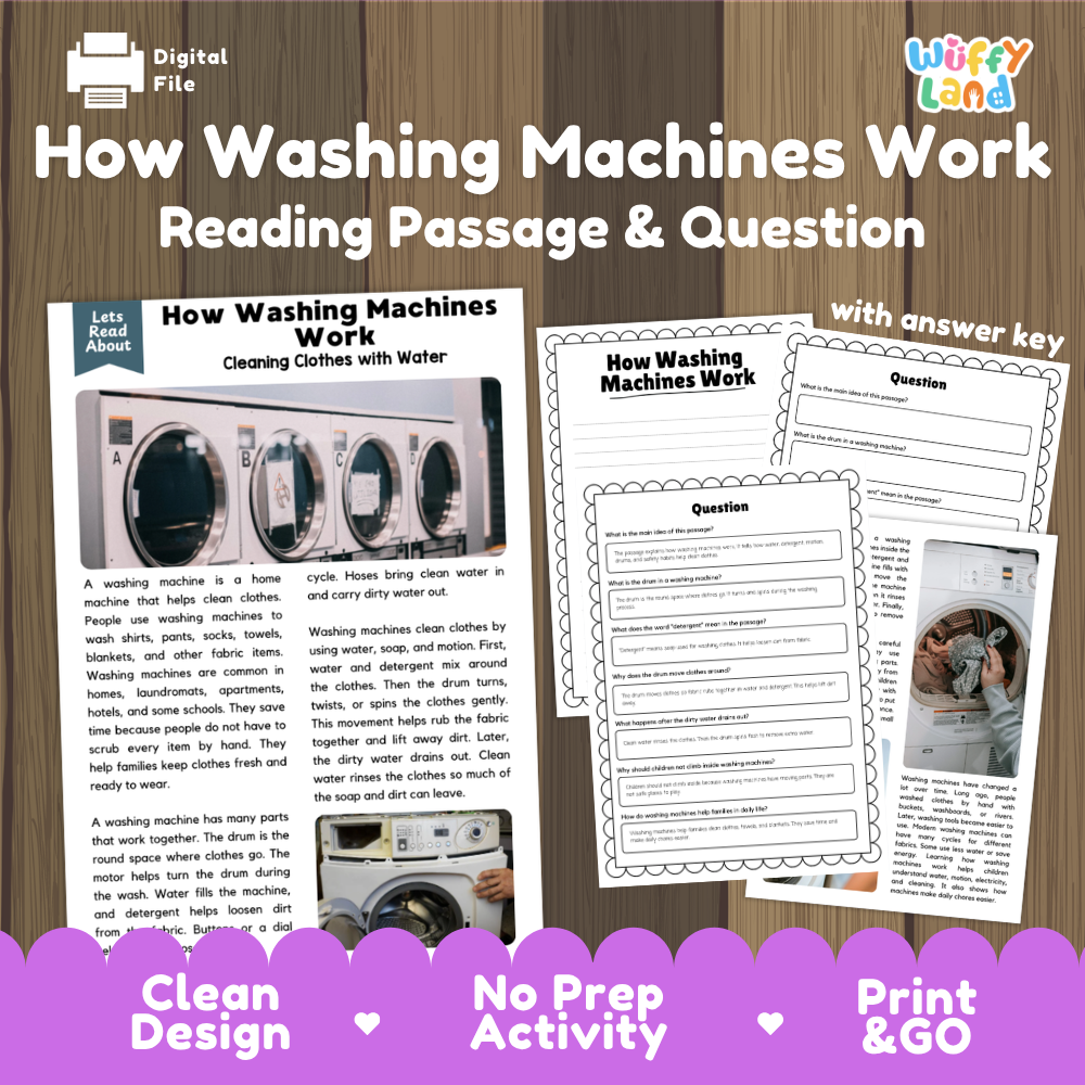 How Washing Machines Work Reading Passage and Questions Worksheets