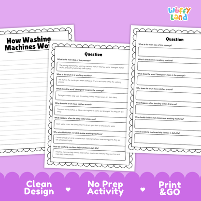 How Washing Machines Work Reading Passage and Questions Worksheets