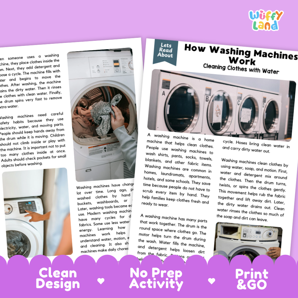 How Washing Machines Work Reading Passage and Questions Worksheets