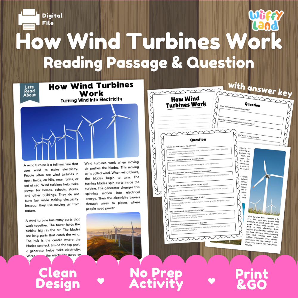 How Wind Turbines Work Reading Passage and Questions Nonfiction Science Worksheets