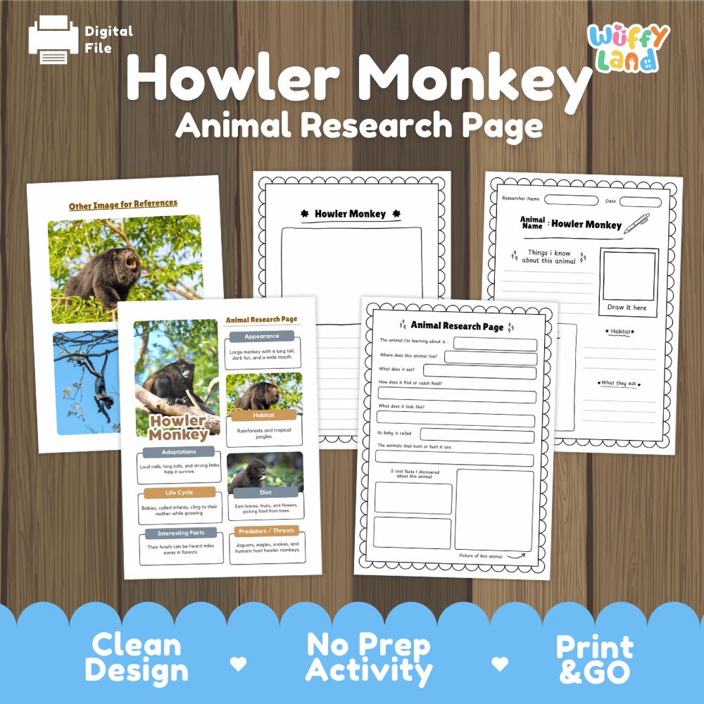 Howler Monkey Animal Research Page Worksheets and Fact Sheet Activity