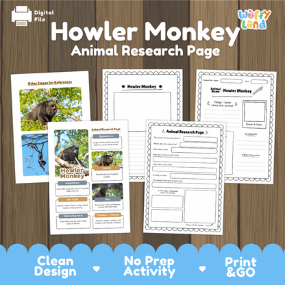 Howler Monkey Animal Research Page Worksheets and Fact Sheet Activity
