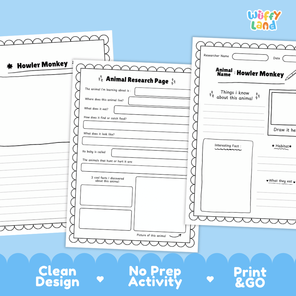 Howler Monkey Animal Research Page Worksheets and Fact Sheet Activity