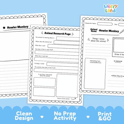 Howler Monkey Animal Research Page Worksheets and Fact Sheet Activity