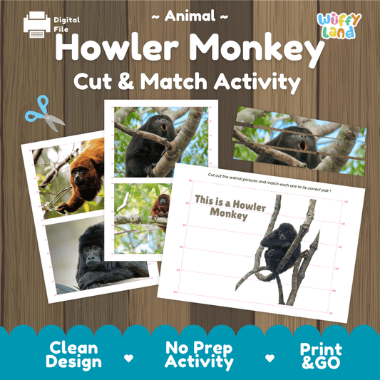 Howler Monkey Cut and Match Activity Worksheets | Animal Puzzle Printables