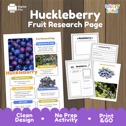 Huckleberry Fruit Research Activity Worksheet Science Wild Berries Nature Study