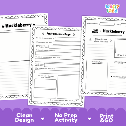 Huckleberry Fruit Research Activity Worksheet Science Wild Berries Nature Study