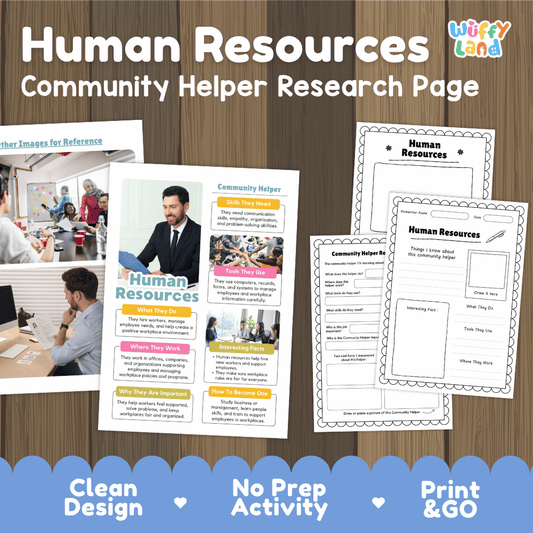 Human resources community helper research page writing worksheets pack featuring real photos and student activity pages for elementary social studies and life skills
