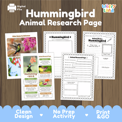 Hummingbird Animal Research Page Worksheets