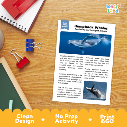 Humpback Whale Reading Passage and Comprehension Questions with Answer Key Worksheets