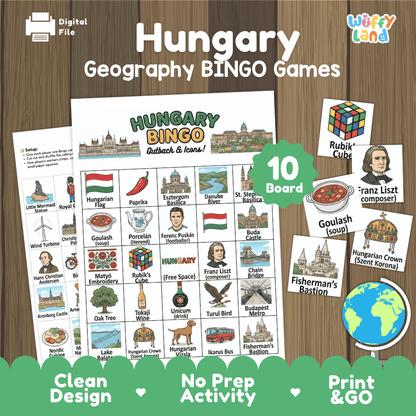 Hungary Geography BINGO Games Printable Activity Boards