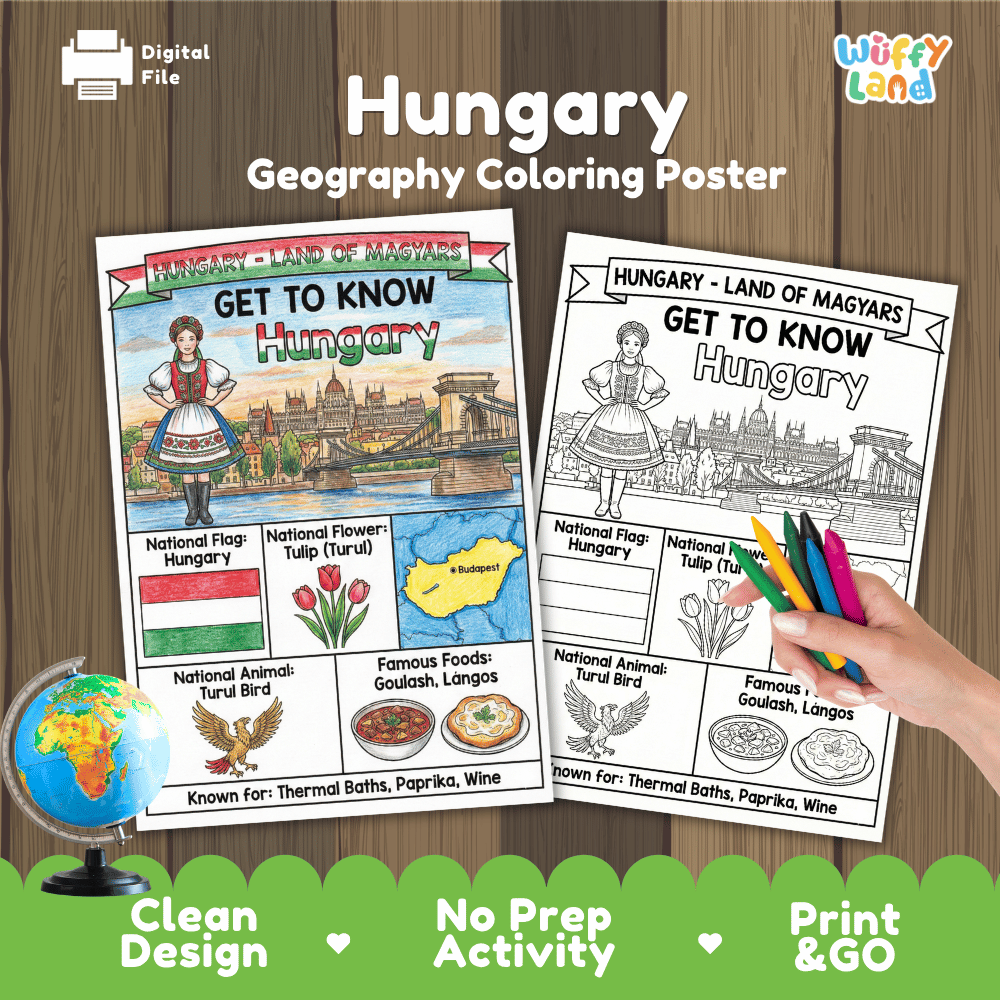 Hungary Geography Coloring Poster and Activity Worksheet