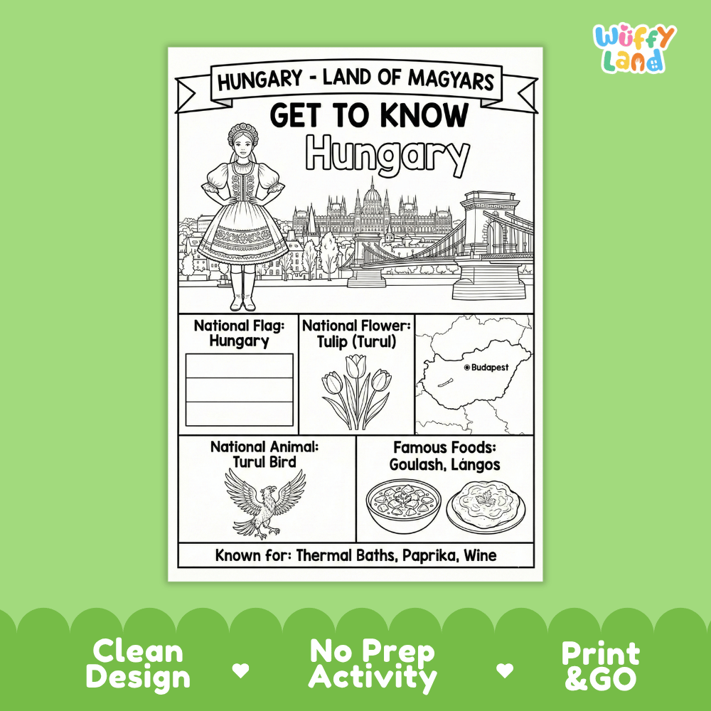 Hungary Geography Coloring Poster and Activity Worksheet