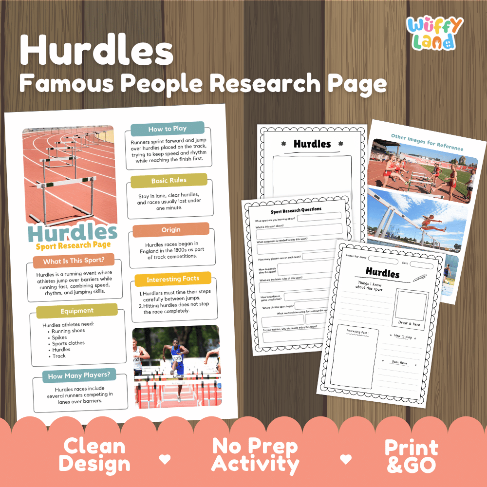 Hurdles Sport Research Project Worksheets and Fact Sheet