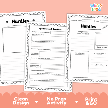 Hurdles Sport Research Project Worksheets and Fact Sheet