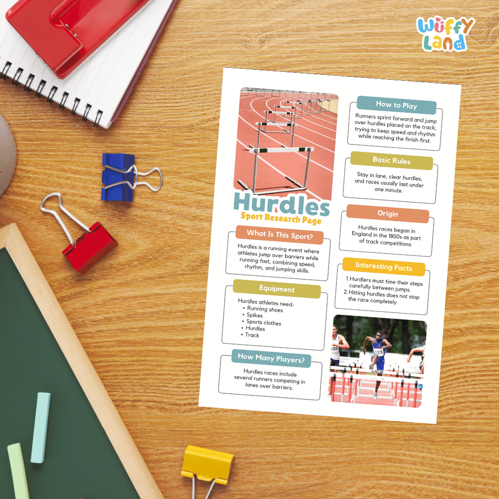 Hurdles Sport Research Project Worksheets and Fact Sheet