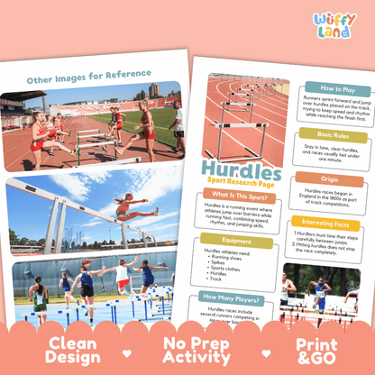 Hurdles Sport Research Project Worksheets and Fact Sheet