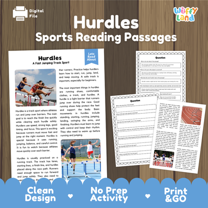 Hurdles Sports Reading Passage and Comprehension Questions Worksheets